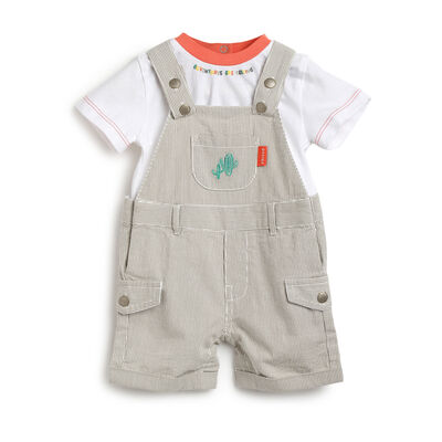 Boys Medium Natural Applique Outfit with Short Dungaree